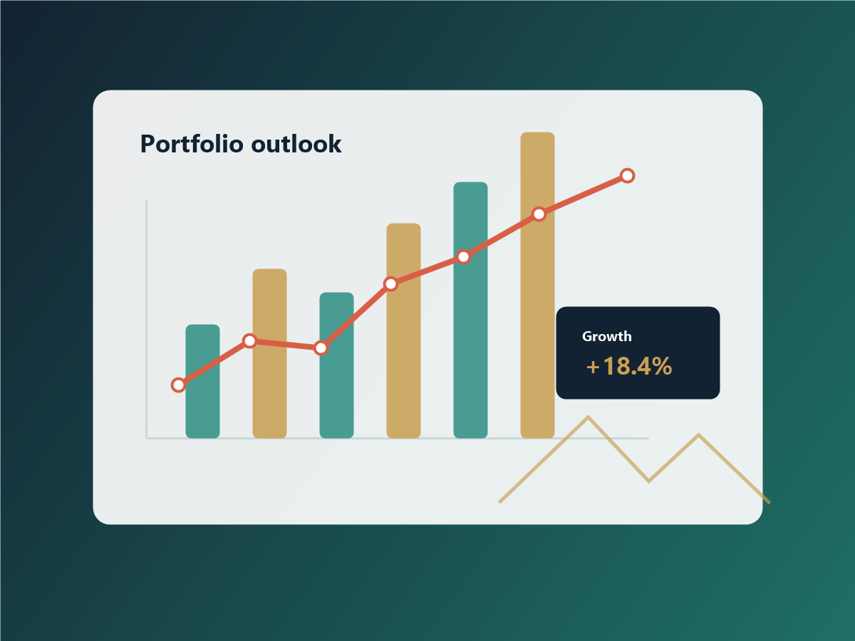 Investment dashboard and growth path illustration